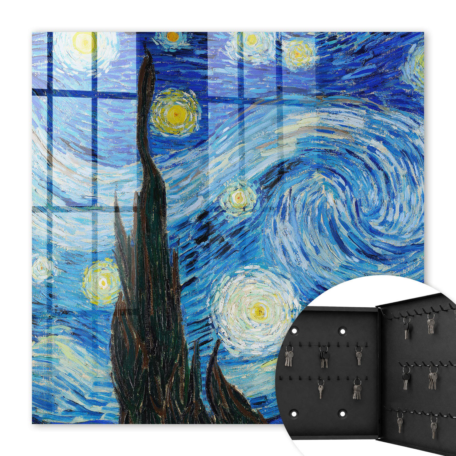 SCHLÜSSELBOX Schwarz 30x30 cm- Türöffnung nach rechts - Nachthimmel - Blau, Metall (30/30/5cm) - TULUP