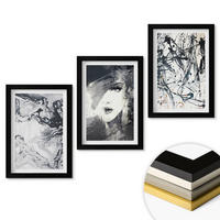 WANDBILDER 3er-Set - 20x30 cm Schwarzer Rahmen - Abstrakte schwarz-weiße Muster - Schwarz, Kunststoff (20/30cm) - ArtPrintCave