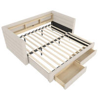 TAGESBETT 90/190 cm DE-04688, mit LED, 2 Schubladen und Ausziehbett in Beige - Beige, Holzwerkstoff/Metall (90/190cm) - ComfortXL