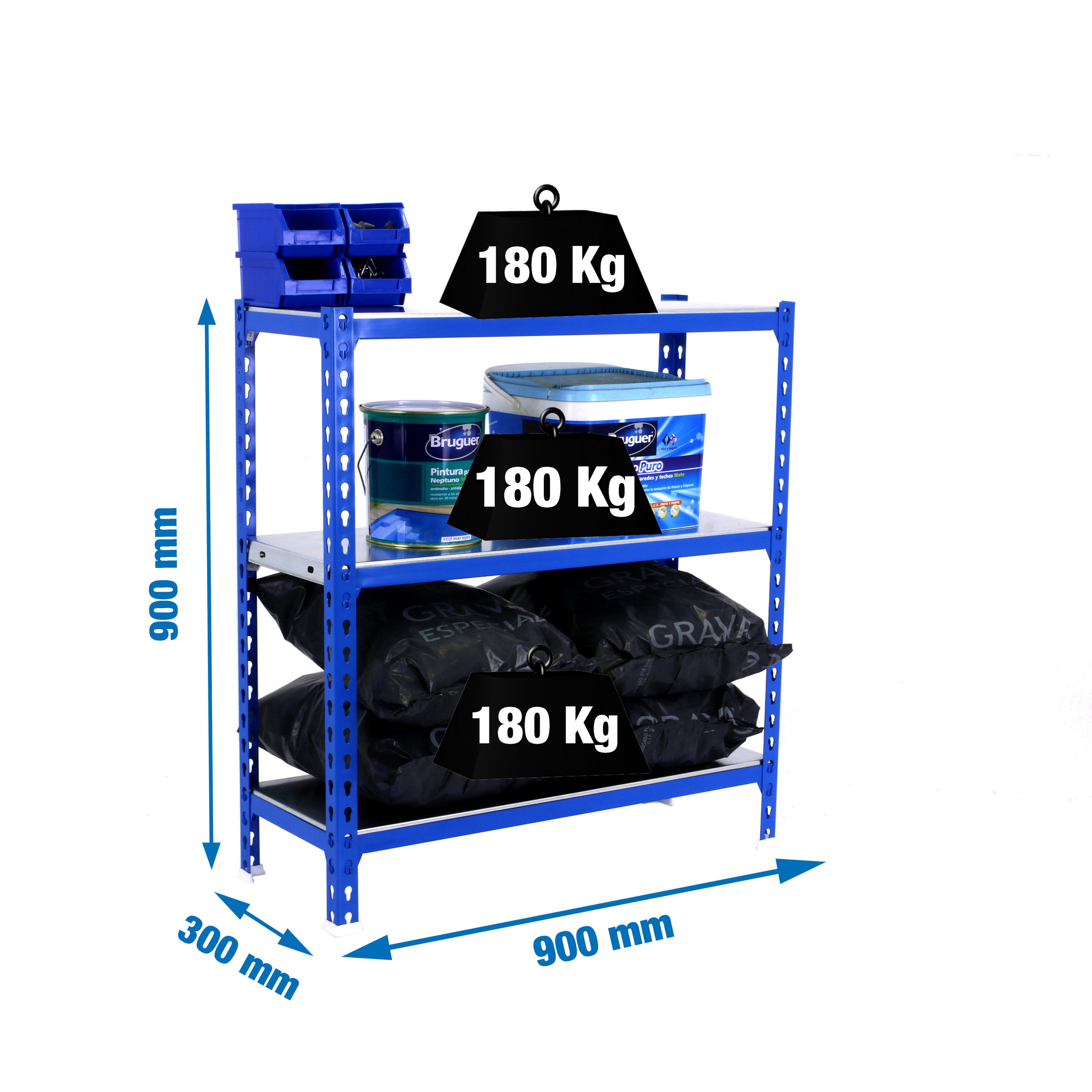 SCHWERLASTREGAL Baby Metal Shark HxBxT 90 x 90 x 30 cm Fachlast 180 kg Blau-Verzinkt - Blau, Metall (90/90/30cm) - PROREGAL