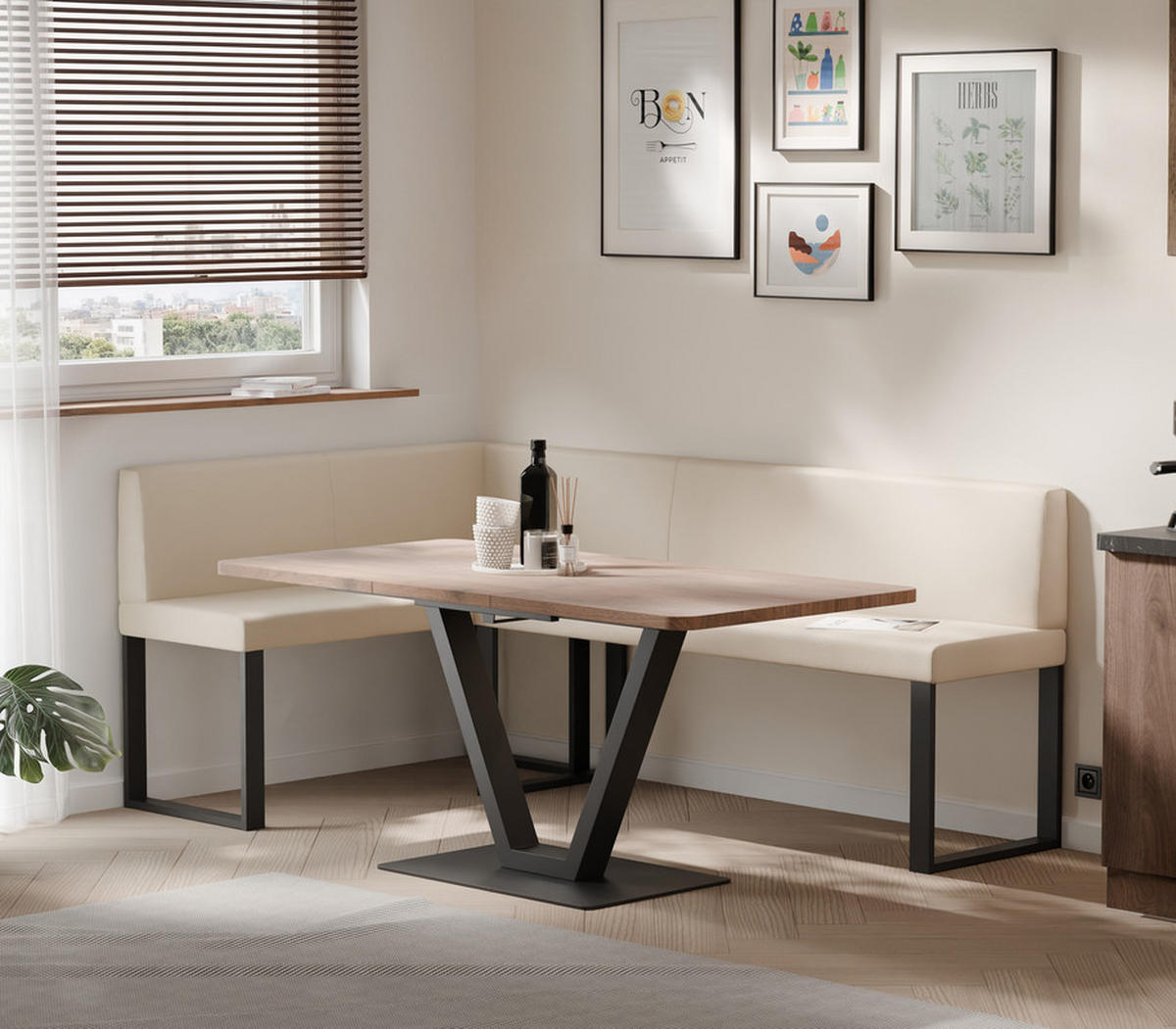 ECKBANK links SANA U Kunstleder glatt, 142/196 cm Beige - Beige, Kunststoff/Textil (142/196cm) - Idohome