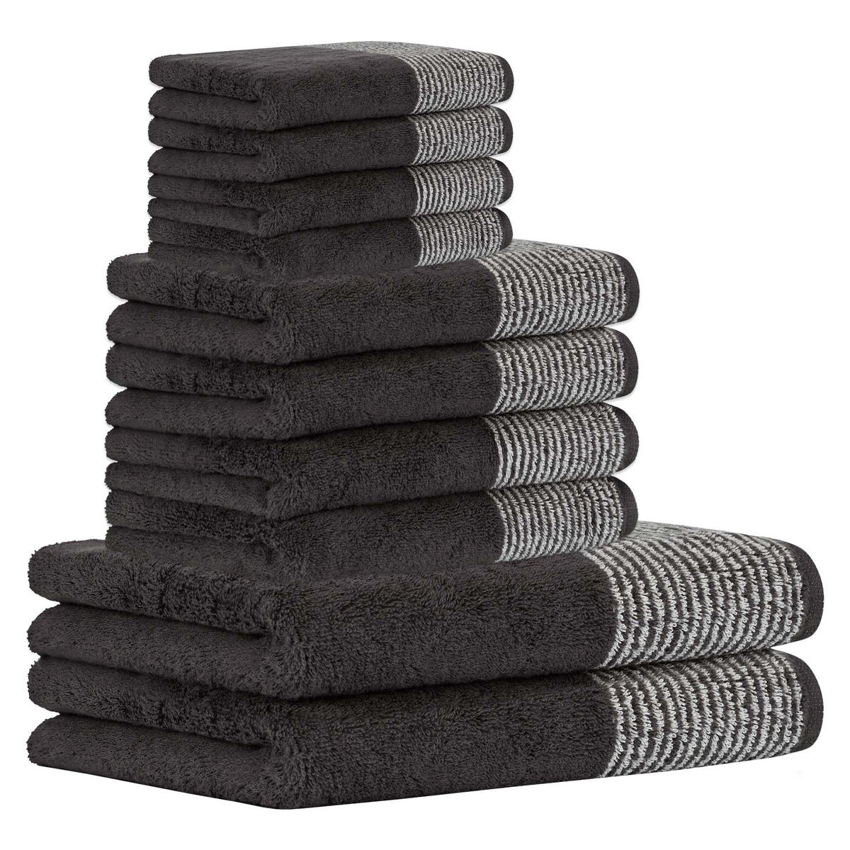 HANDTUCH Set - 10-teilig in Basalt, 100% Baumwolle - Dunkelgrau, Naturmaterialien (200/135cm) - Cawoe
