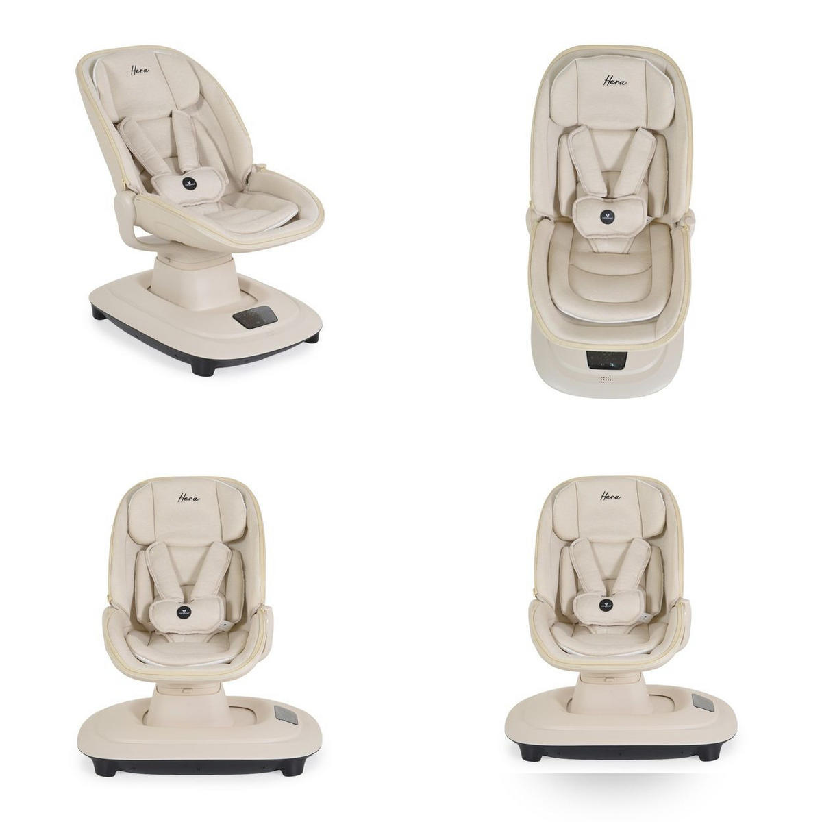 BABYWIPPE Hera beige App-Steuerung, 360° drehbar, Moskitonetz, 5-Punkt-Gurt, 5 Stufen - Beige, Metall - Cangaroo