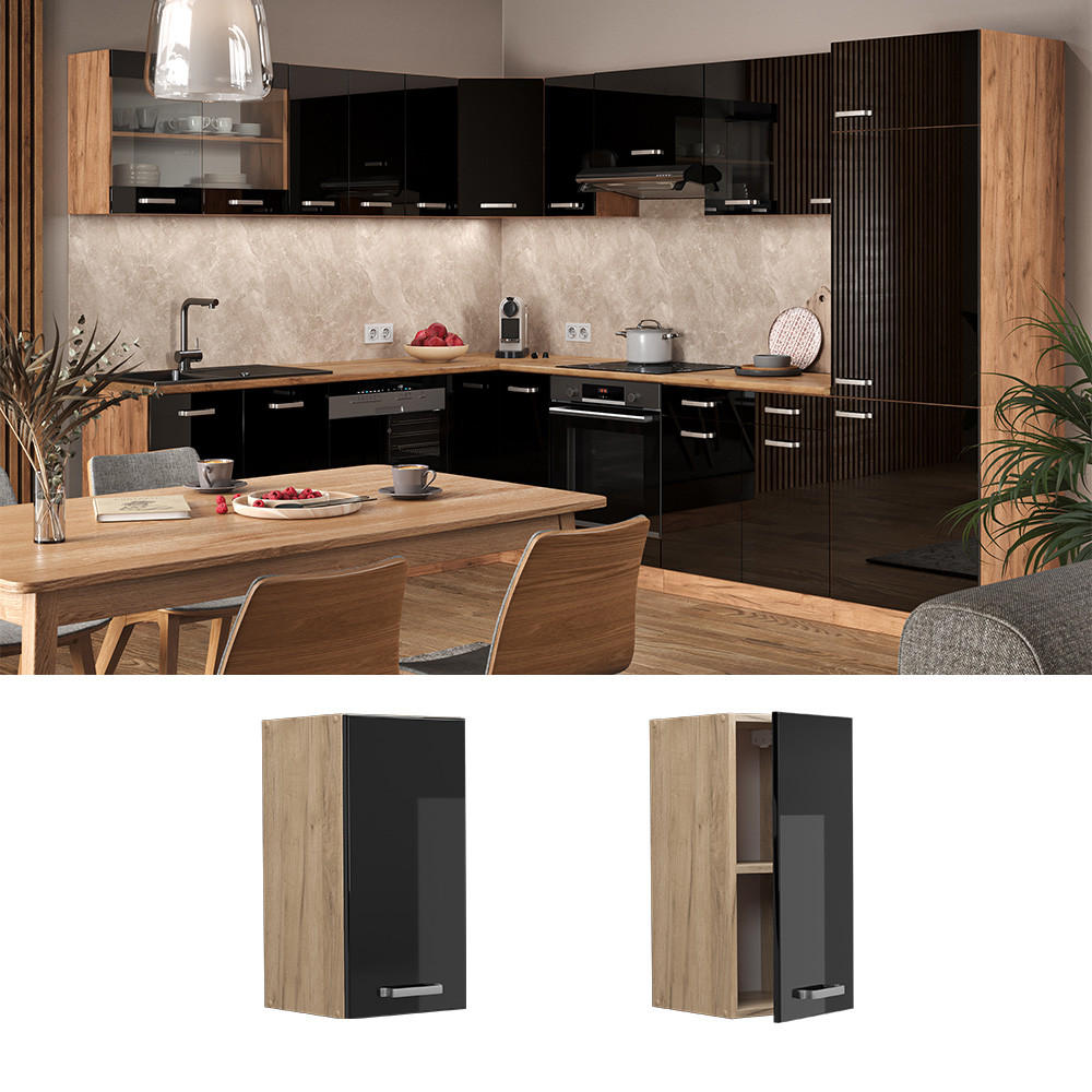 HÄNGESCHRANK R-Line Schwarz Hochglanz 30 cm - Honigeiche/Schwarz Hochglanz, Holzwerkstoff (30/60/31cm) - Vicco