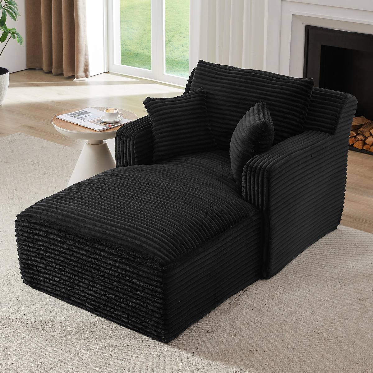 SOFA Cord Schwarz - Schwarz, Textil (100/82/166cm) - WISHDOR