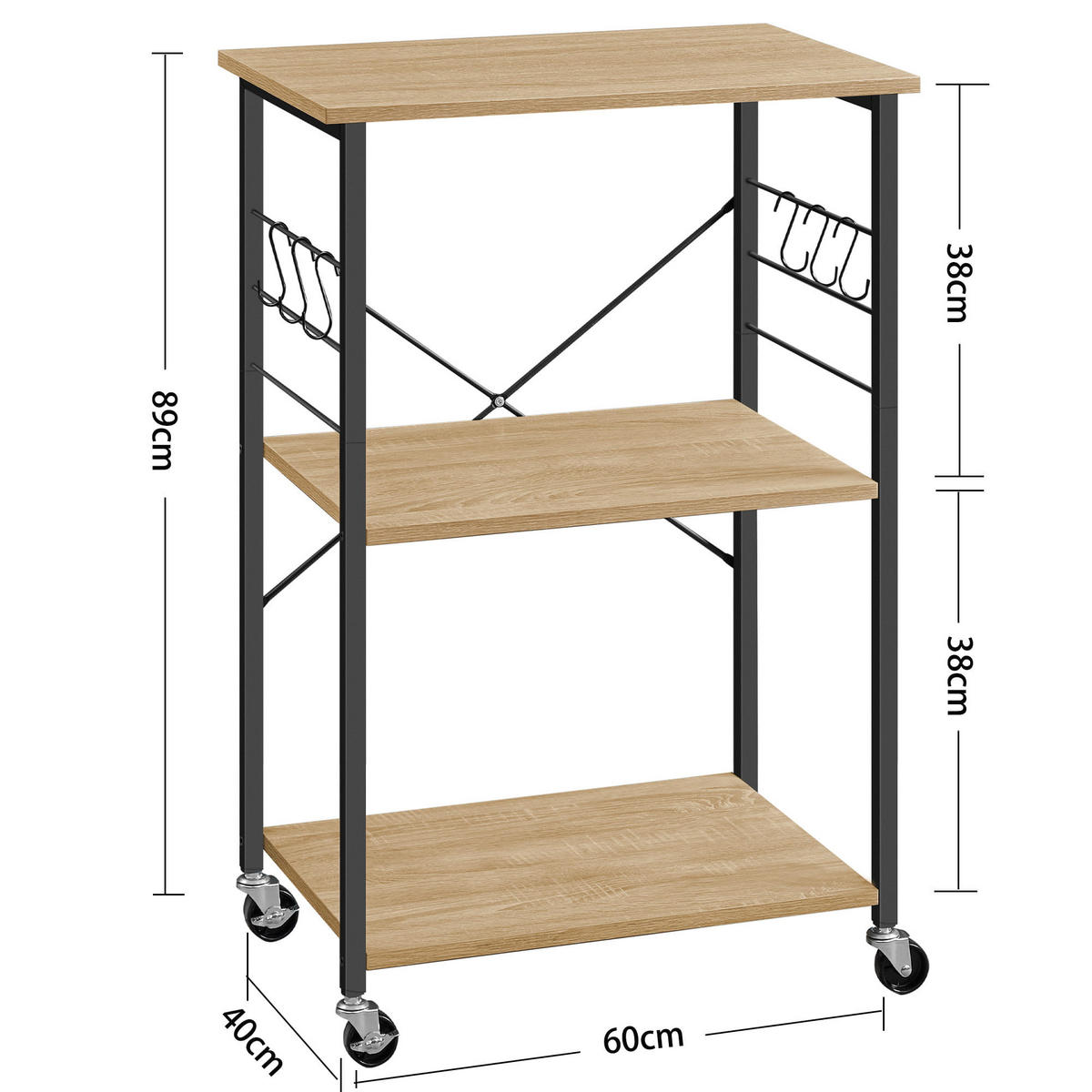 SCHRANK auf rädern, sonoma-eiche/schwarz - Beige, Holzwerkstoff (60/89/40cm)
