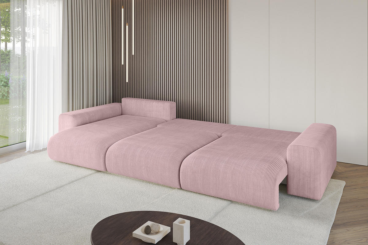 ECKSOFA Ottomane links ESKAR-L 364x176x84 Rosa Cord - Schwarz/Rosa, Holzwerkstoff/Kunststoff (364/176cm) - ALTDECOR