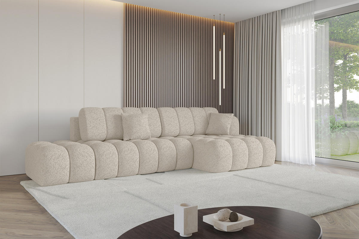 ECKSOFA mit Schlaffunktion Ottomane RECHTS OLEA-L2 321x164x75 Beige Tissu - Schwarz/Sahara, Holzwerkstoff/Kunststoff (164/321cm) - ALTDECOR