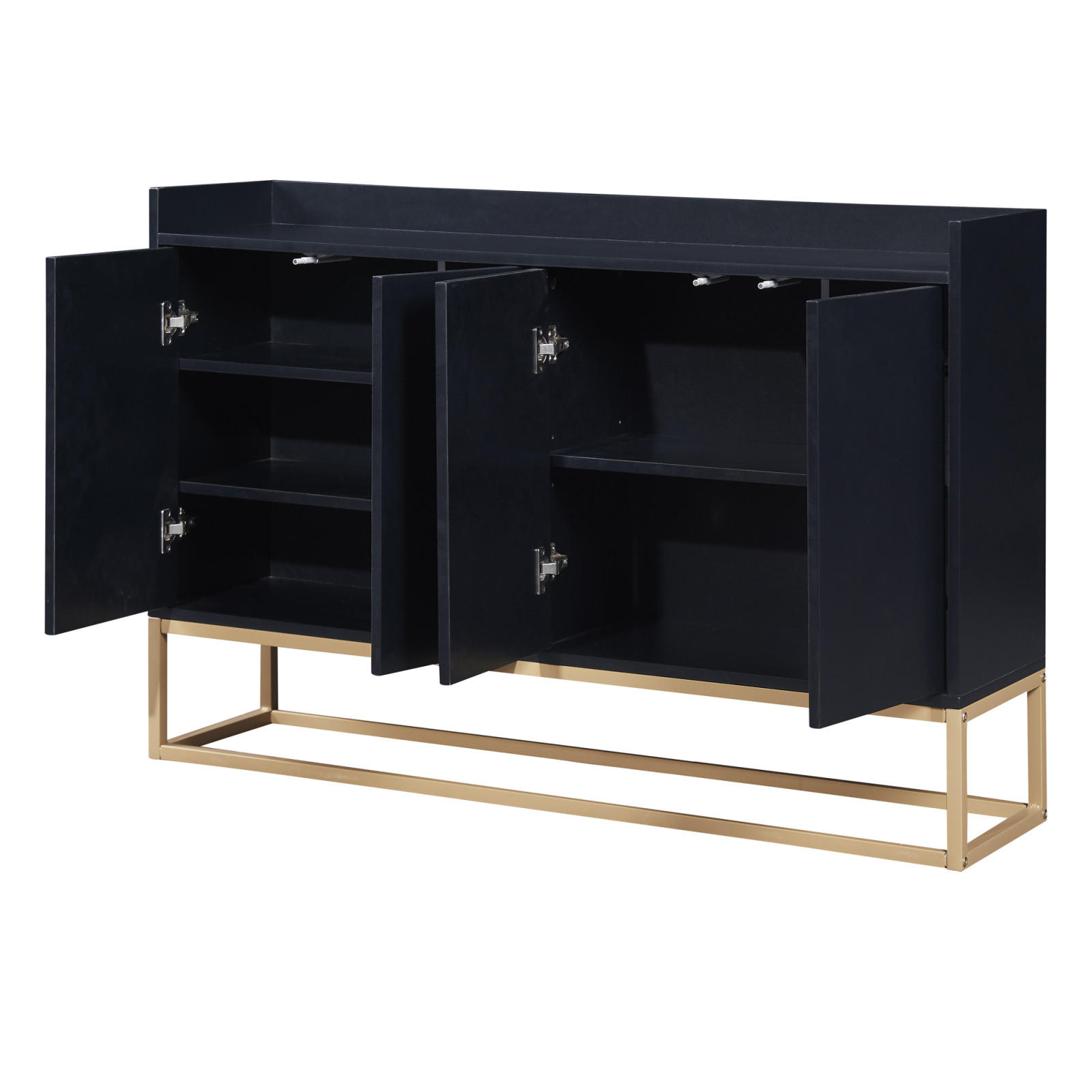 SIDEBOARD Schwarz, 4 Türen, Metallfüße, verstellbarer Boden - Schwarz, Holz (120/80/30cm)