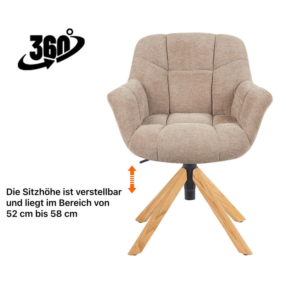 BÜROSTUHL Mika-Iven - Honigeiche/Beige, Eichenholz/Holz (65/82/66cm) - DUBI Möbel