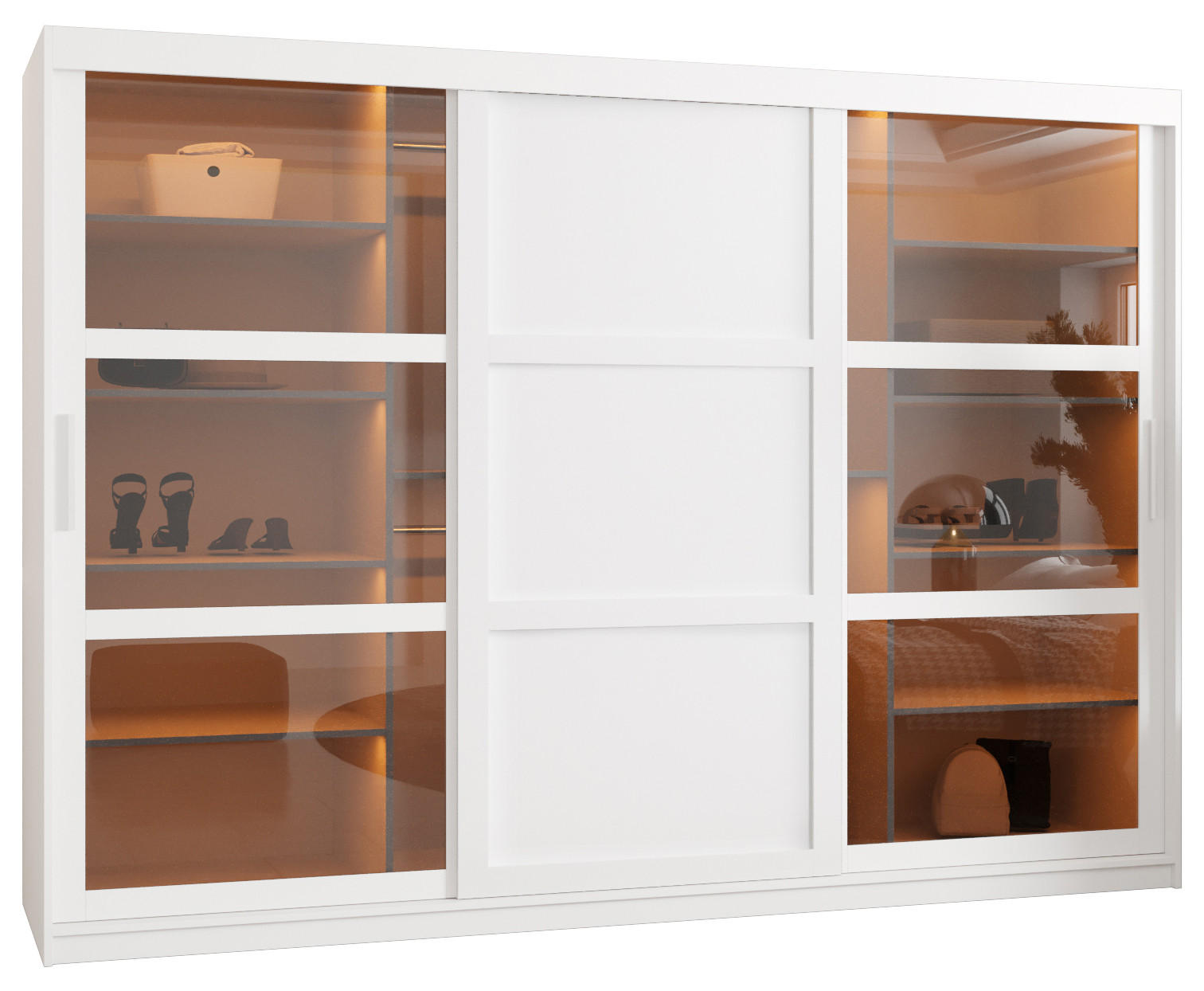 SCHWEBETÜRENSCHRANK 200/250/62 3-türig - Silberfarben/Weiß, Holz/Kunststoff (250/200/62cm) - Abiks Möbel