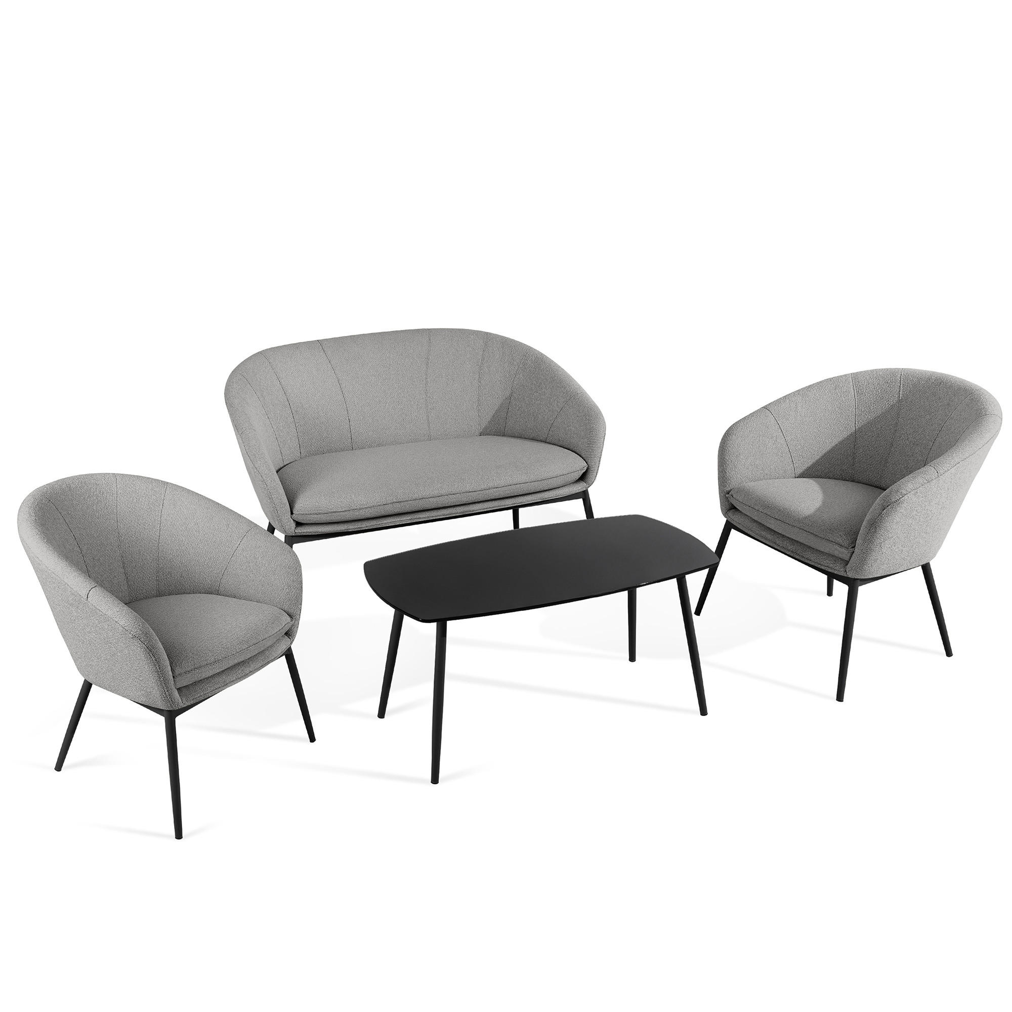 GARTENMÖBELSET SOLIS Gartenlounge-Set, grau/schwarz - Grau, Textil/Metall - KONSIMO®