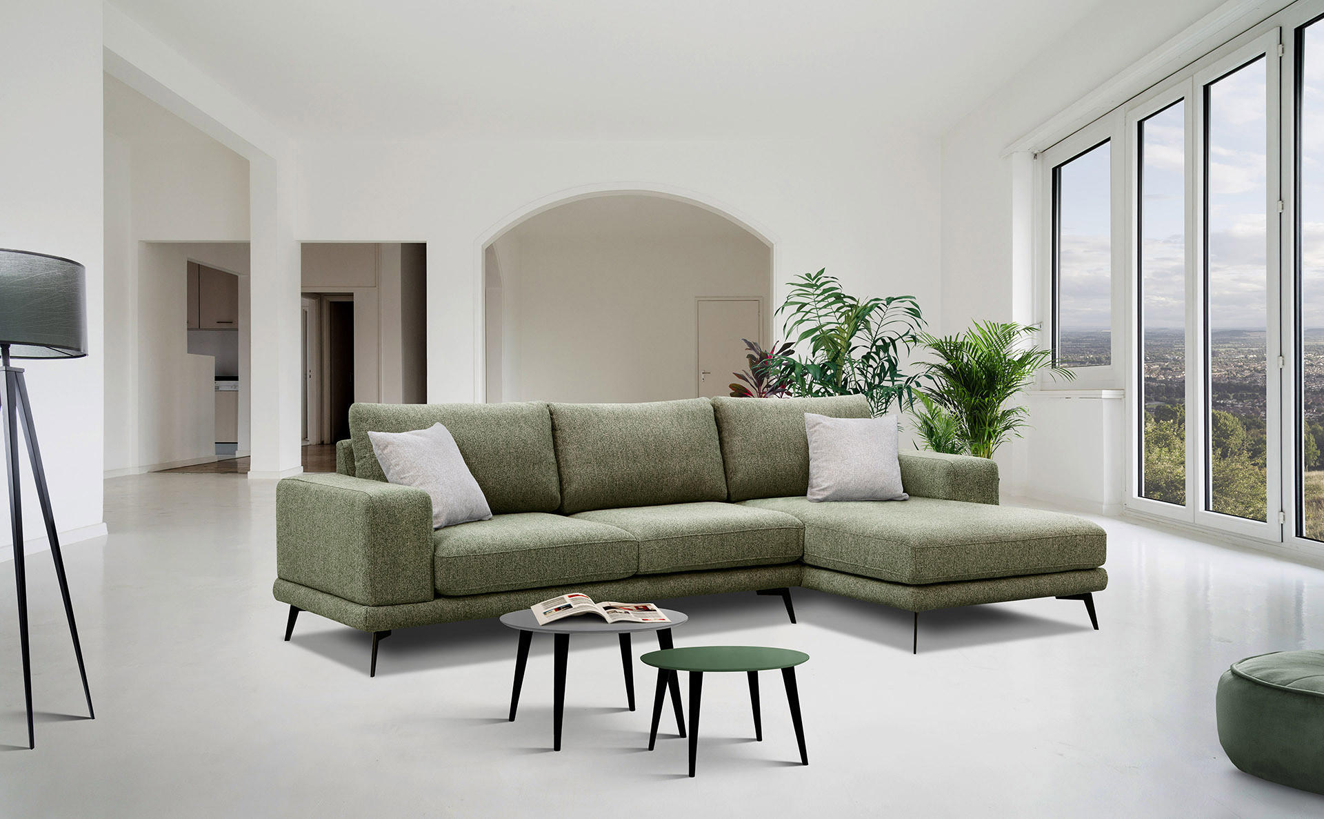 ECKSOFA MEDIOLANE 4-Sitzer, olivgrün - Olivgrün, Holzwerkstoff/Textil (282/219cm) - Courtois Laville