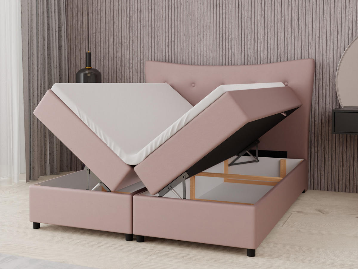 BOXBETT Nevada 160 x 200 cm Doppelbett mit hochwertiger Bonell-Matratze und Topper - rosa - Rosa, Holz (160/200cm) - Panda Möbel