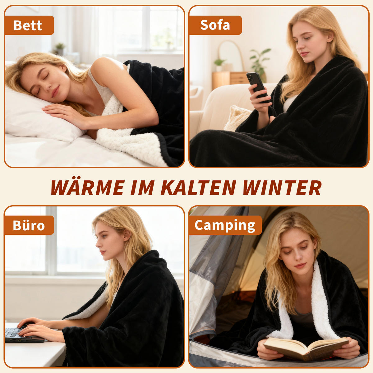 DECKE Thermelyn 200/180 cm - Schwarz, Textil (180/200cm) - ZMH