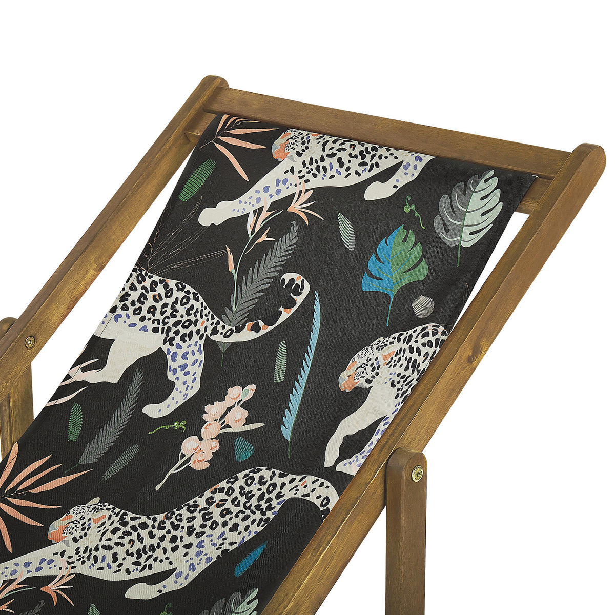 GARTENLIEGE 2er-Set hellbraun Textil weiß/schwarz Gepardenmotiv Anzio - Hellbraun/Schwarz, Textil (54/70/97cm) - Beliani