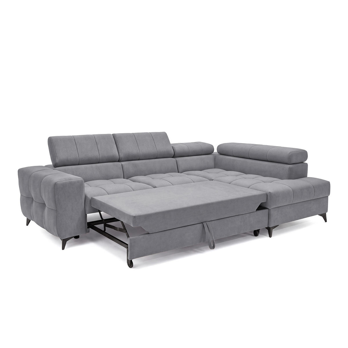 ECKSOFA PUDDING S Rechts mit Schlaffunktion 125x195 Velours Dunkelgrau - Dunkelgrau/Schwarz, Holz/Textil (275/177cm) - Muffo
