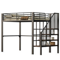 HOCHBETT 140/200 cm Schwarz Metall mit Stauraum und Treppe - Schwarz, Metall (140/200cm) - OKWISH