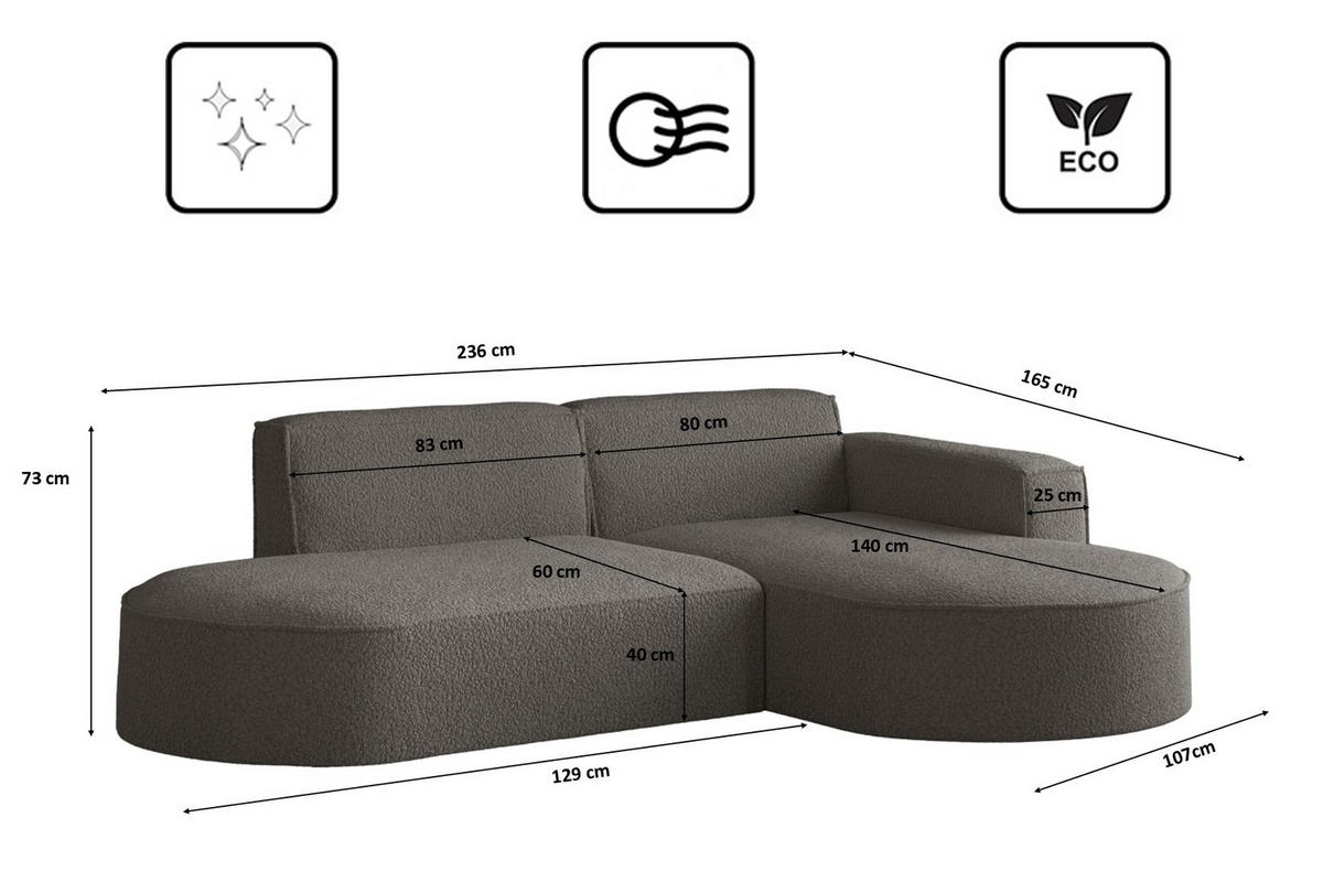 ECKSOFA Modena Studio, Stoff Quelle, Graphit Rechts - Graphitfarben, Holz (236/165cm) - Kaiser Möbel