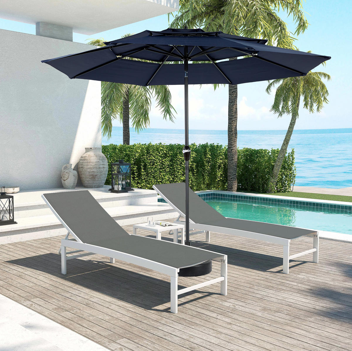 SONNENSCHIRM aus Stahl 294x294x250 cm in Navy Blue mit Kurbel & Neigefunktion - Blau, Metall (294/294cm) - Modfu