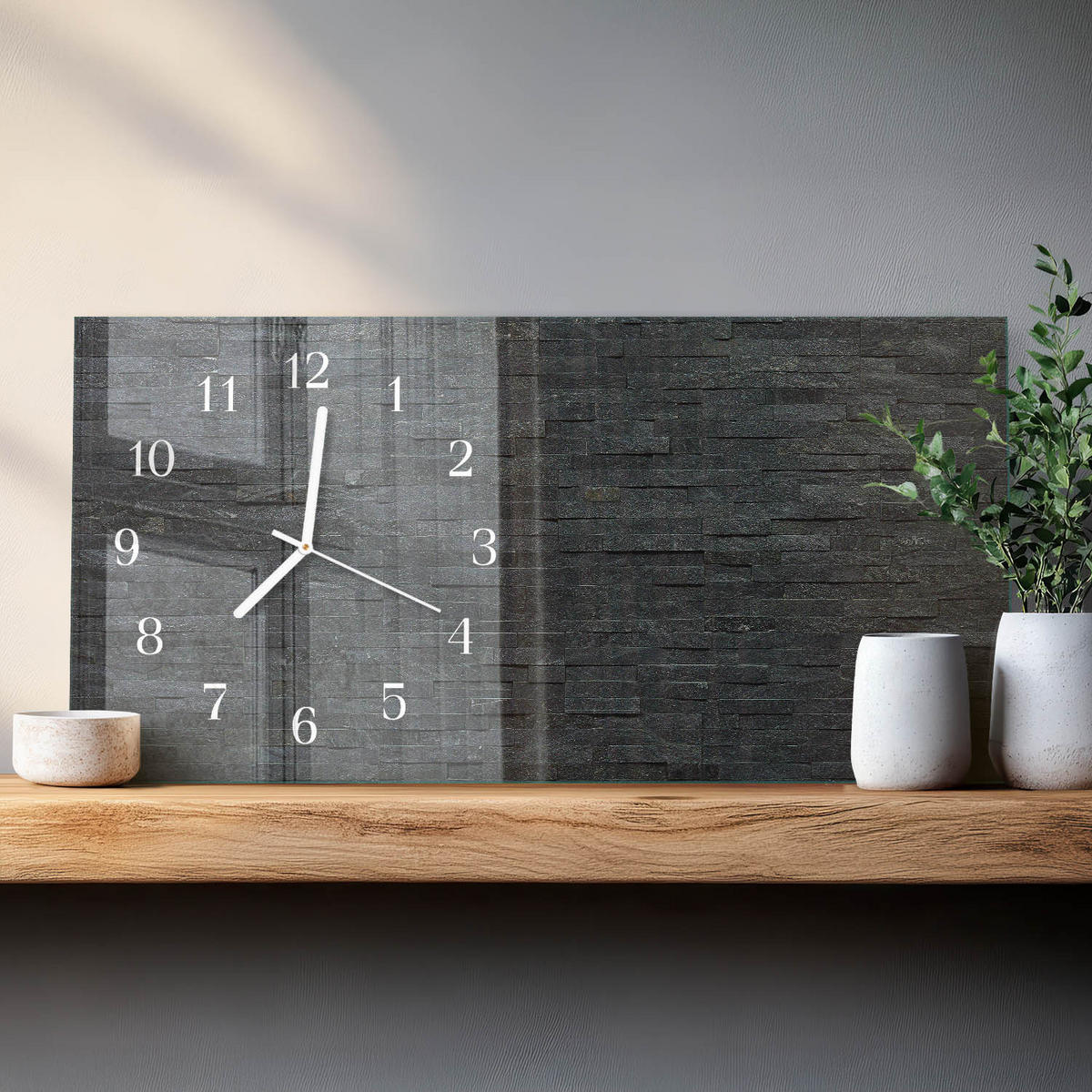 WANDUHR 60x30 cm - Löwenzahn - Schwarz, Glas (60/30/0.4cm) - TULUP