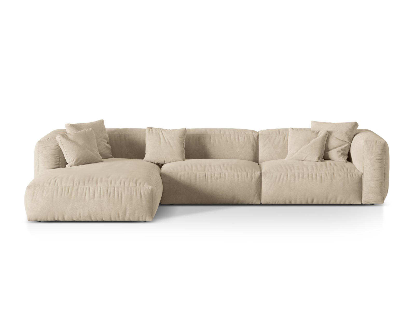 ECKSOFA modular links Martina aus Samt leichtes beige 3 Sitzplätze - Creme, Textil (176/332cm) - Micadoni