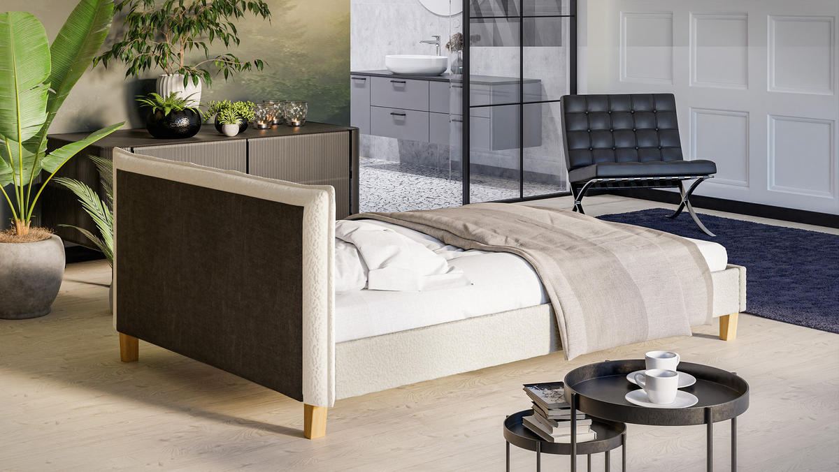 POLSTERBETT Arles 140/200 cm Boucle-Stoff - Hellbraun/Weiß, Holz/Textil (140/200cm) - S-Style Möbel