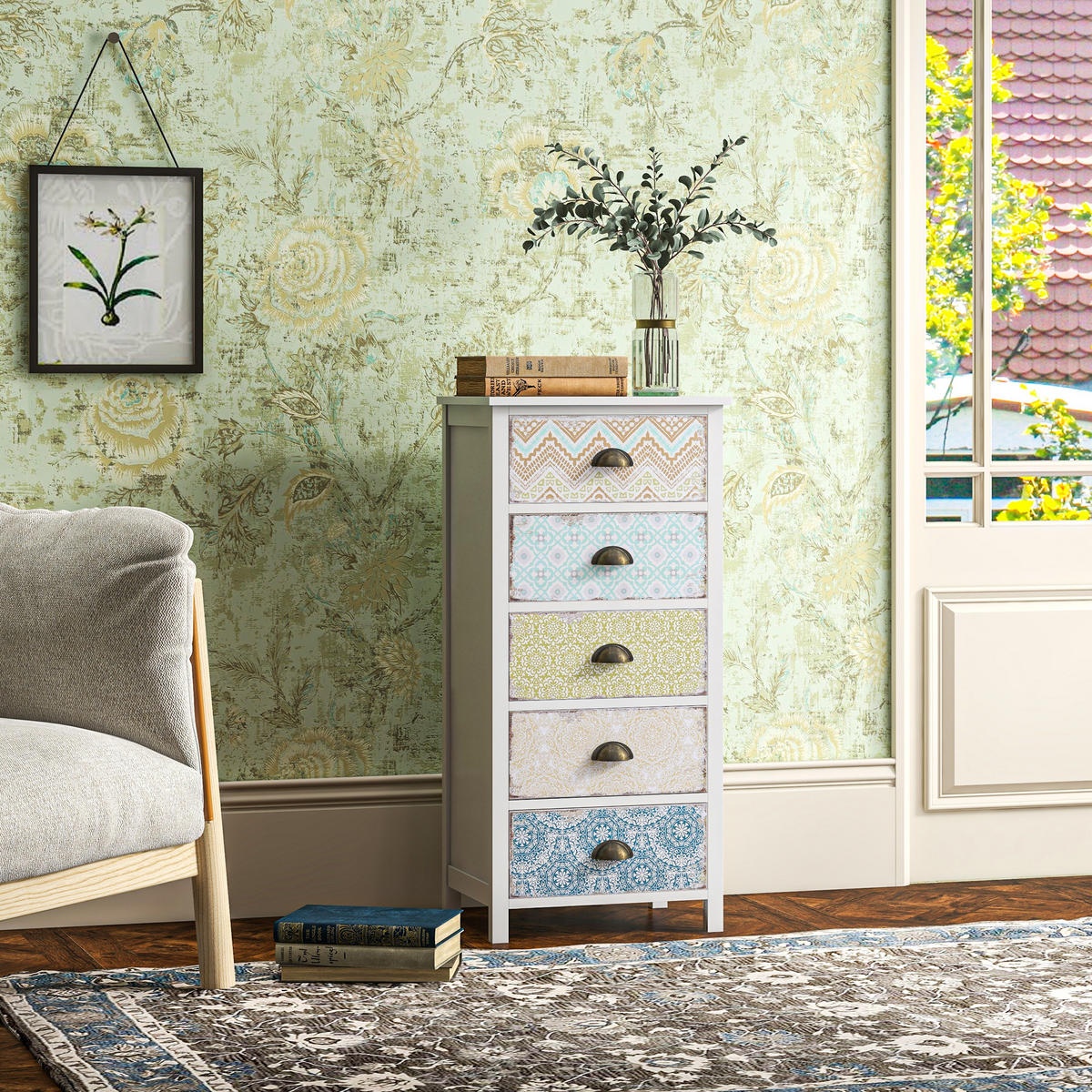 SCHUBLADENKOMMODE, MDF, Mehrfarbig, 46L x 34B x 97,5H cm - Multicolor, Metall (34/97.5/46cm) - HOMCOM