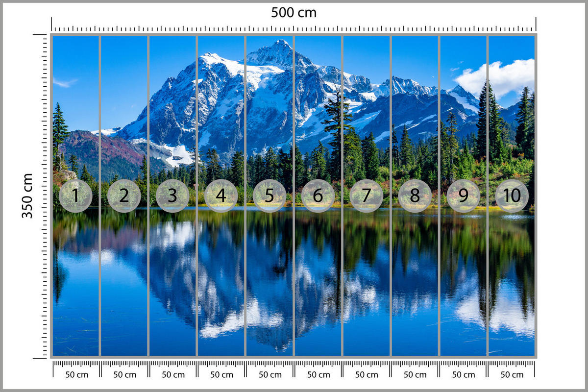 FOTOTAPETE See Berge Wald Landschaft 3D 500x350 - Blau/Beige, Papier (500/350cm) - Muralo