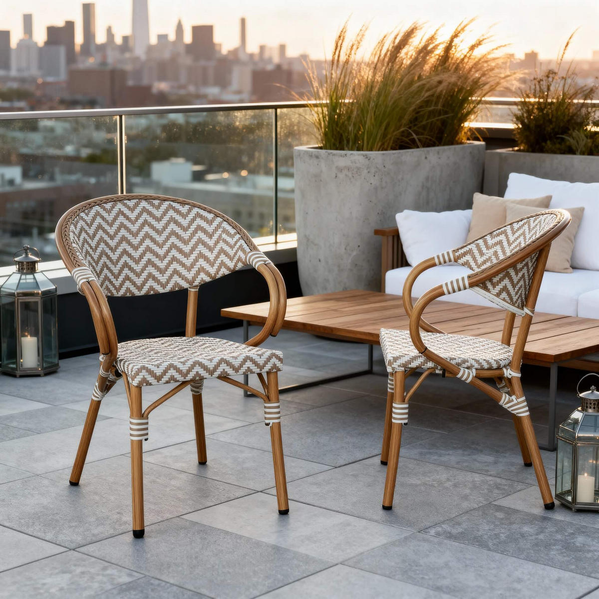 GARTENSTÜHLE Braun Weiß 57/57/84 cm 2er-Set - Braun, Metall (57/84/57cm) - Mobili Rebecca