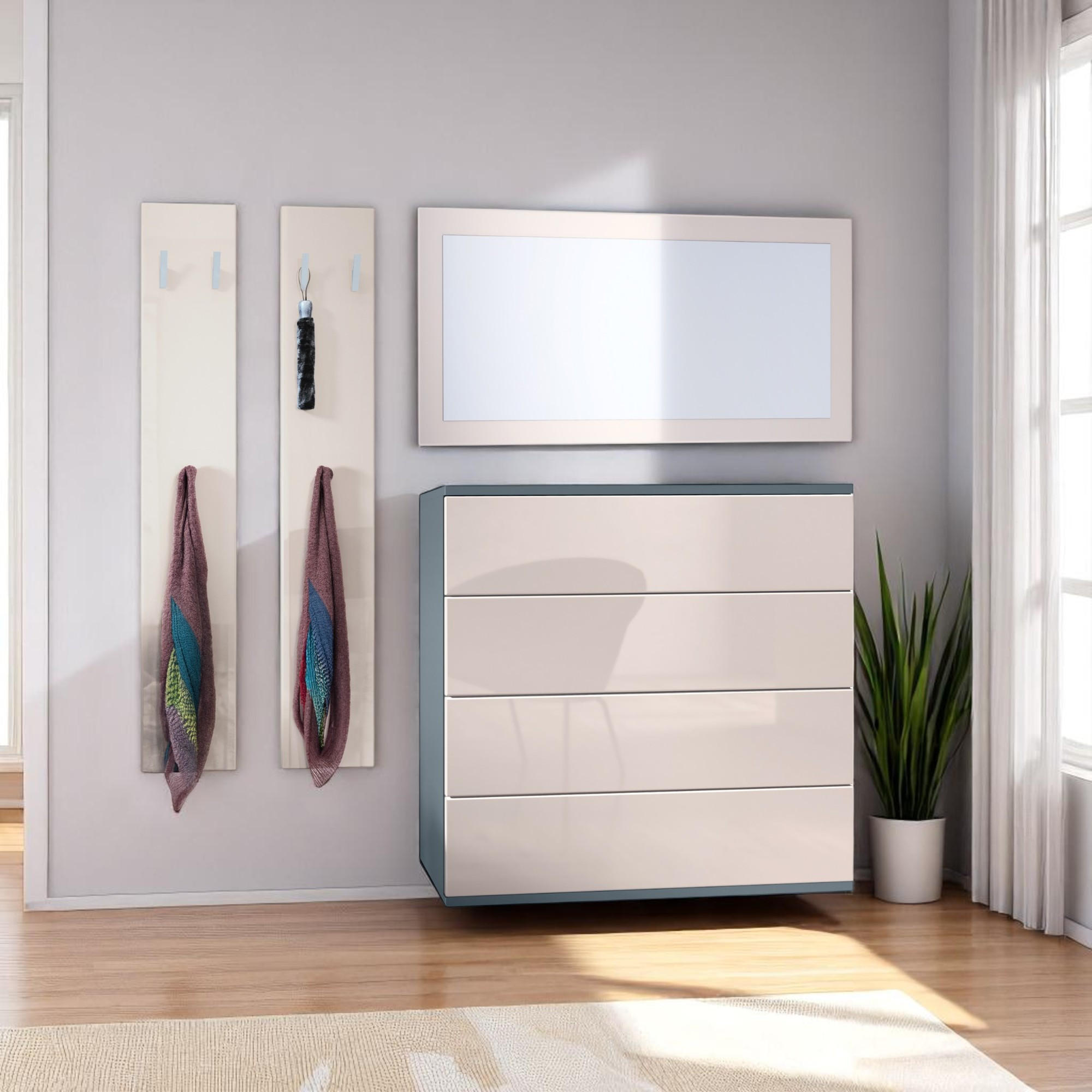 GARDEROBE Horizon Sandgrau Hochglanz - Sandfarben, Holzwerkstoff (142/146/35cm) - Vladon