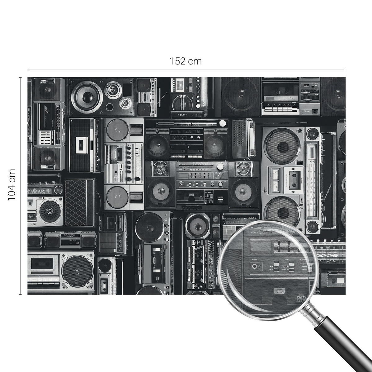 FOTOTAPETE 152x104 cm - Retro-Radio - Schwarz, Textil (152/104cm) - Wallfluent