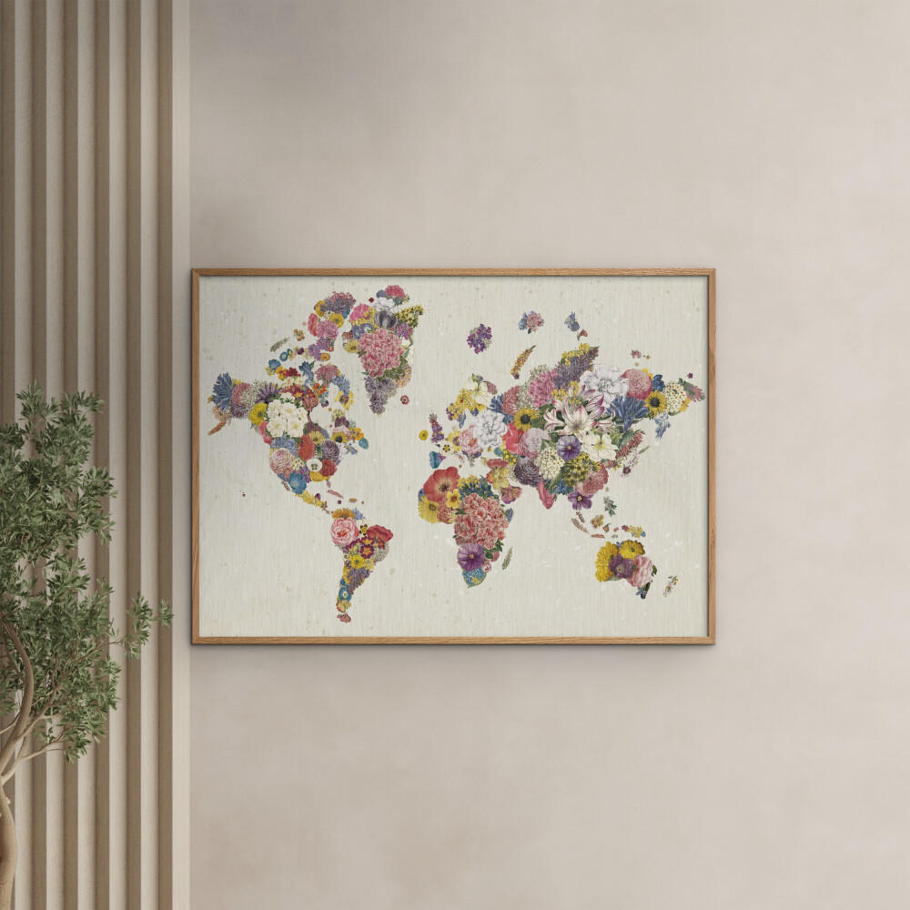 POSTER mit Rahmen Wild Apple - Botanical Floral Map Light - Eichefarben/Multicolor, Holz/Papier (50/70cm) - Poster&Frame