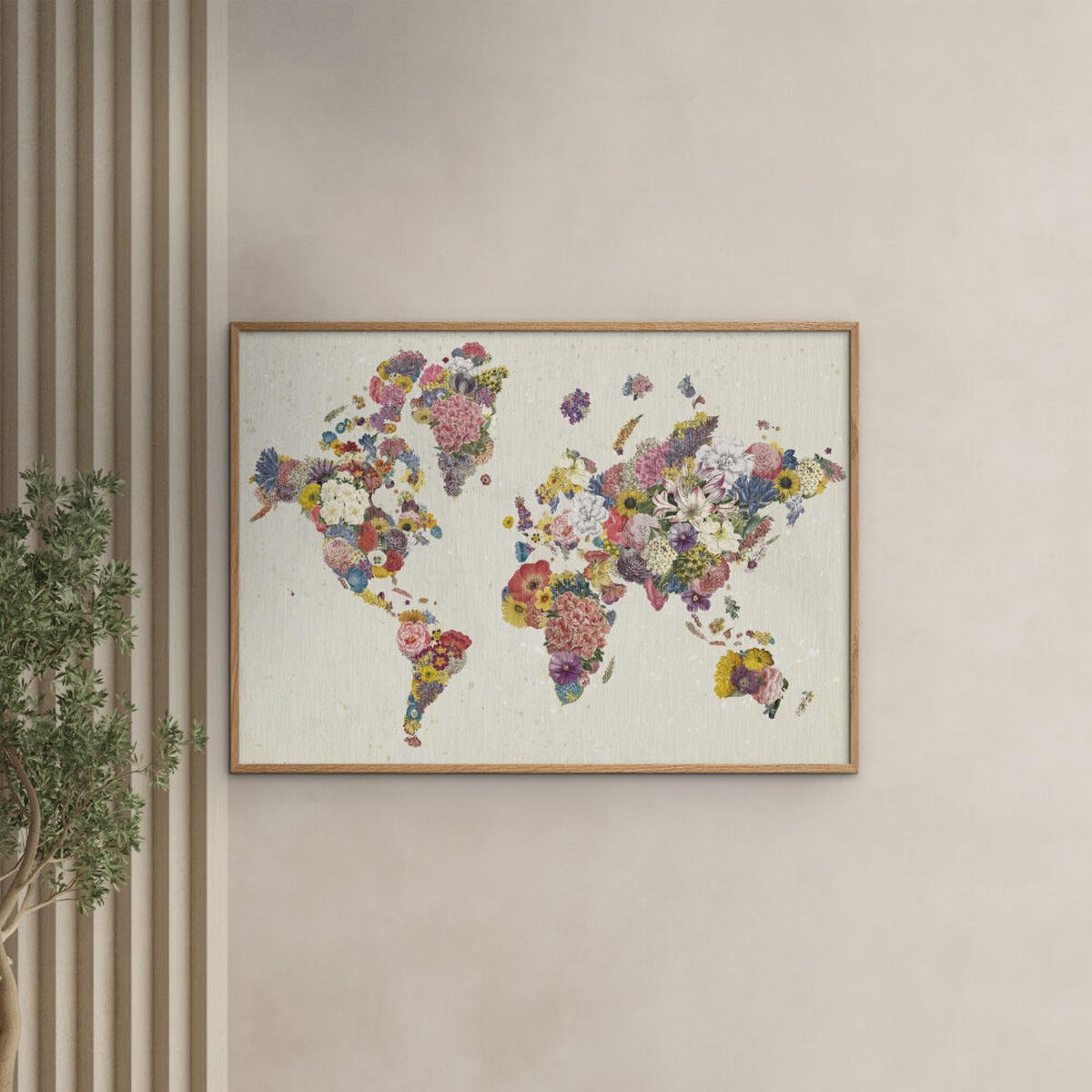 POSTER mit Rahmen Wild Apple - Botanical Floral Map Light - Eichefarben/Multicolor, Holz/Papier (50/70cm) - Poster&Frame