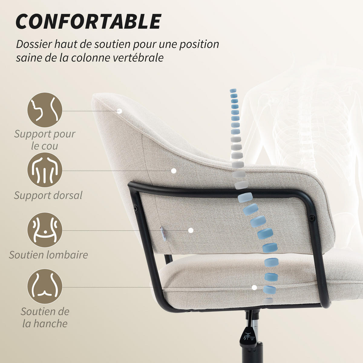 DREHSTUHL DE-11816 höhenverstellbar & 360° drehbar Creme - Weiß, Textil (63/92/65cm) - ComfortXL