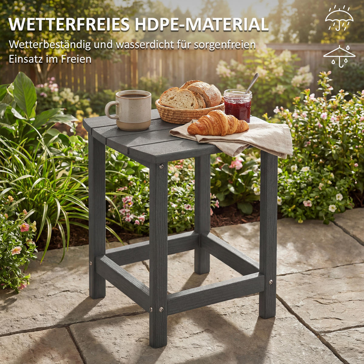 GARTENTISCH Grau 48.0/37.0/46.0cm - Grau, Kunststoff (48/37/46cm)