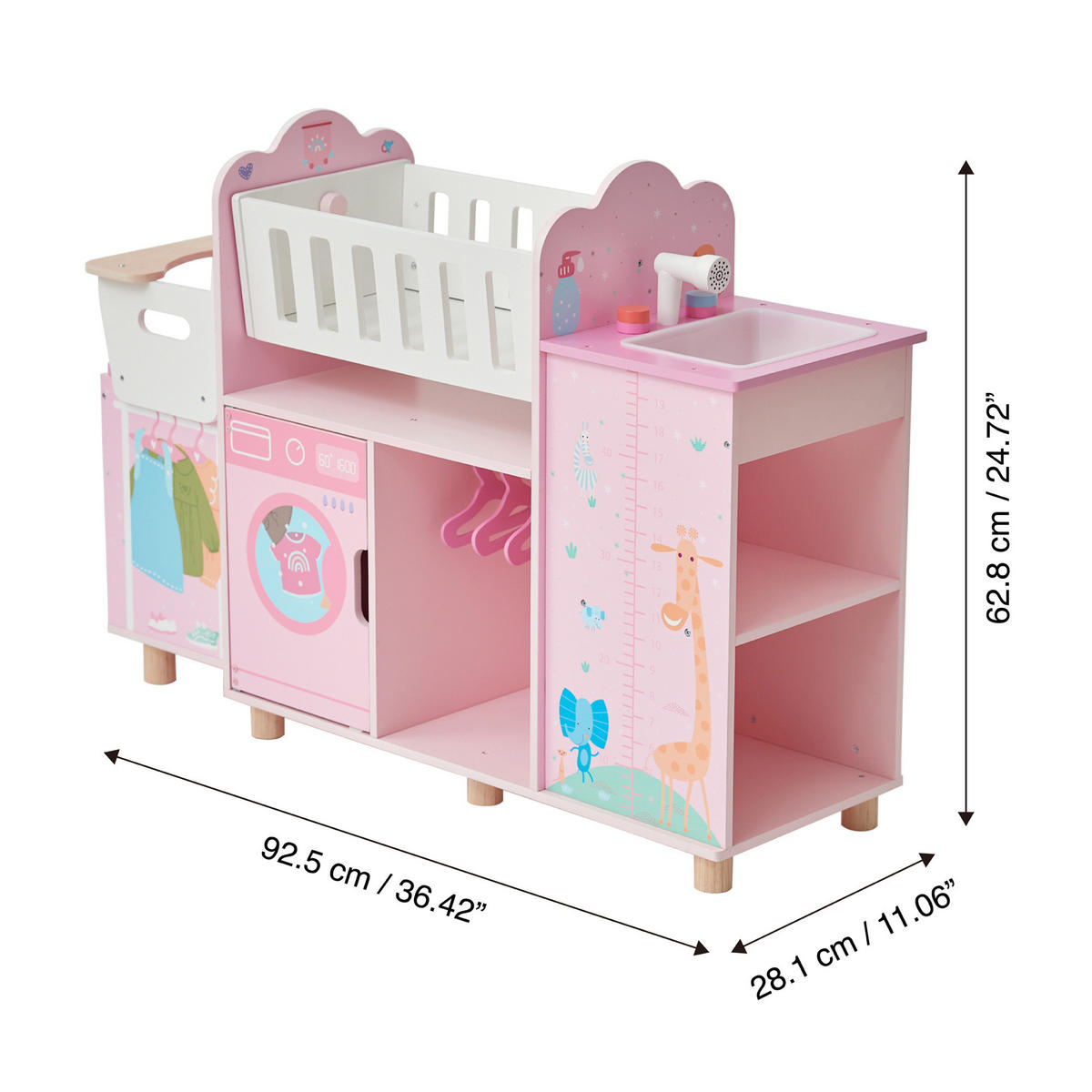 NURERY 6-in-1 Puppen mit Wiege, 63cm, Rosa - Pink, Holzwerkstoff (28/63/93cm) - Teamson Kids