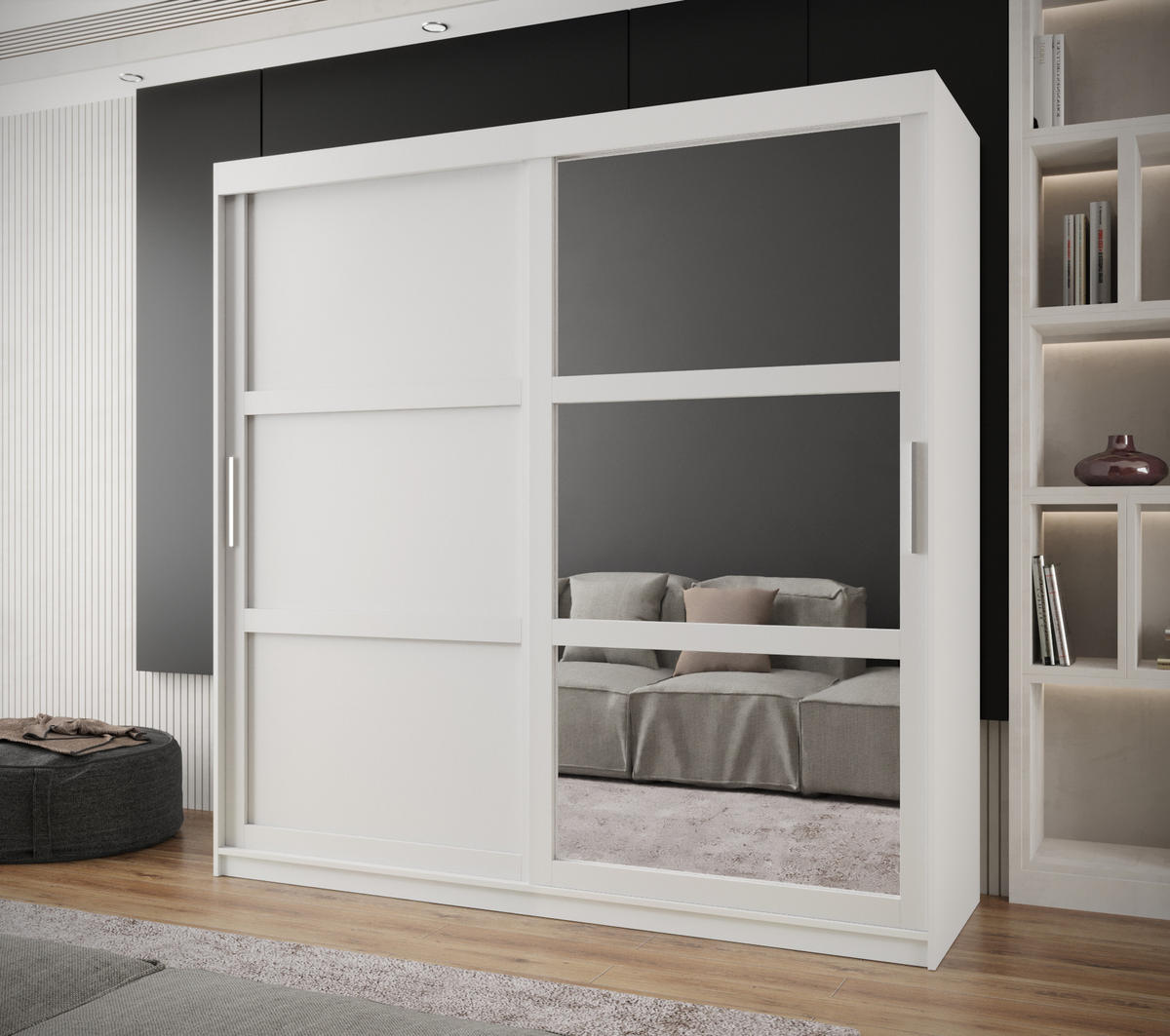 SCHWEBETÜRENSCHRANK 200/200/62 2-türig - Silberfarben/Weiß, Holz/Kunststoff (200/200/62cm) - MÖBEL KRYSPOL