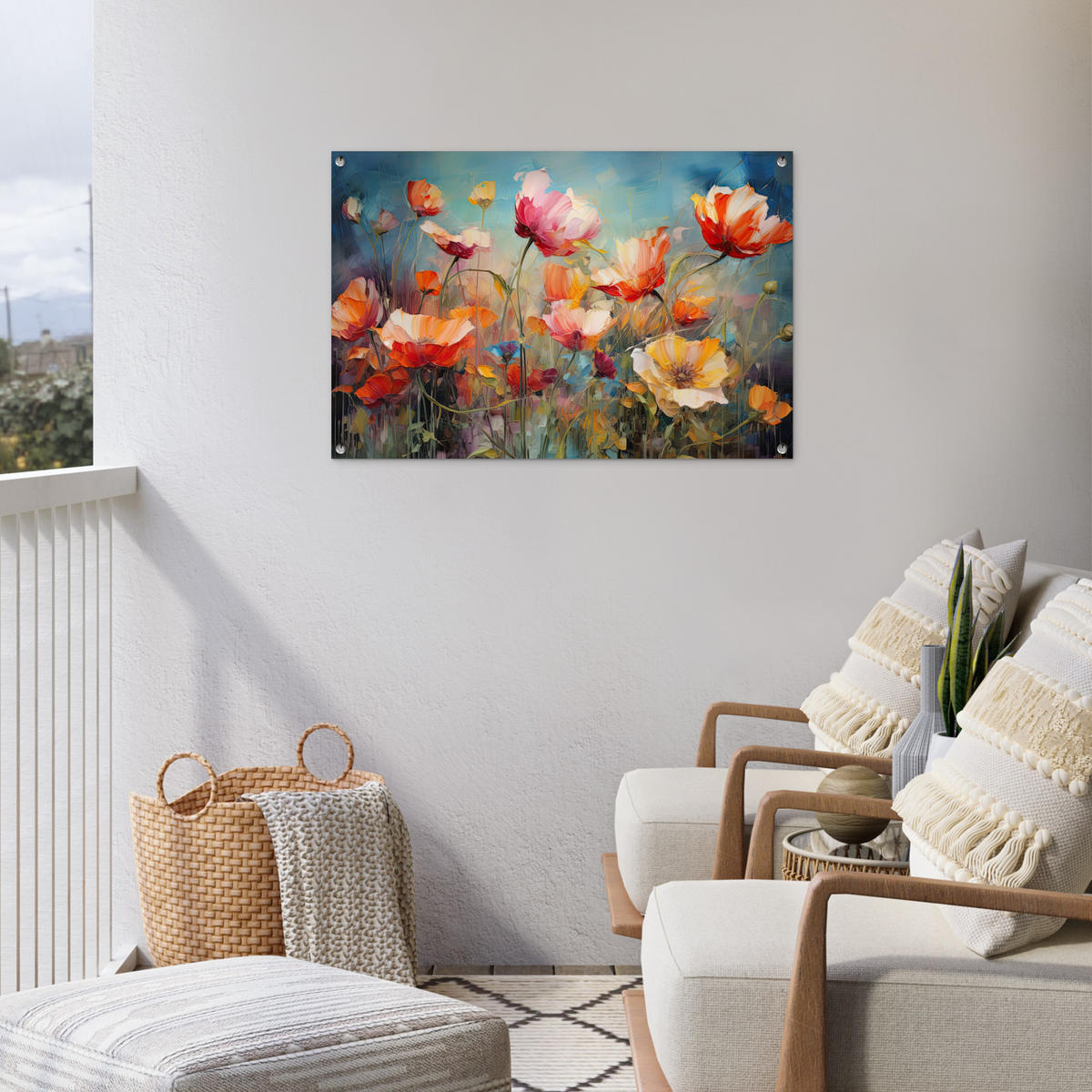 ZAHRADNÍ PLAKÁT Květiny - Akvarel - Umění - Botanické - Příroda 90x60 cm - pomerančová, plast (90/60/0.2cm) - OnlyWow