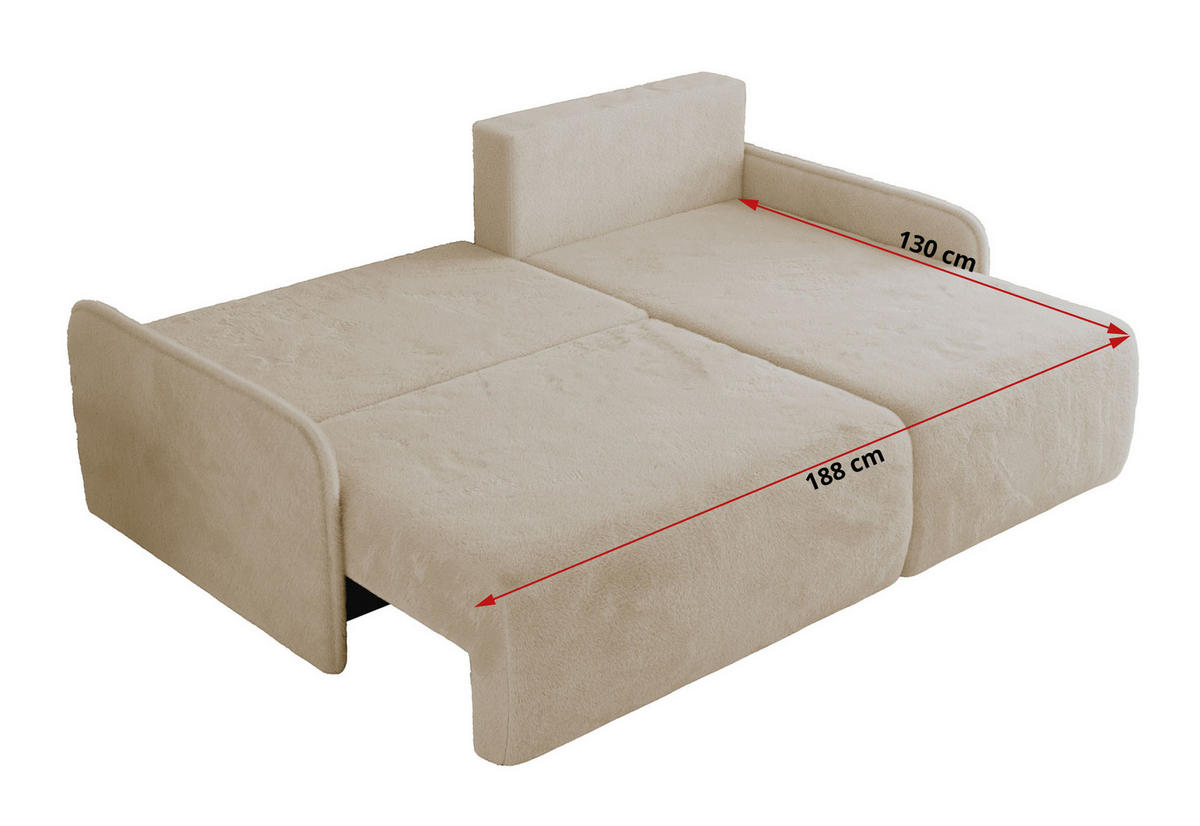 ECKSCHLAFSOFA ARPA L Creme Plüsch - rechts - Creme/Schwarz, Kunststoff/Textil (150/198cm) - MKS