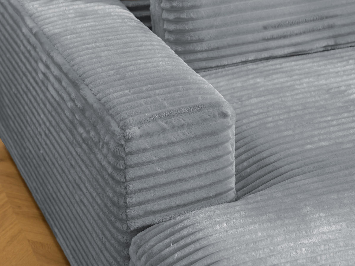 ECKSOFA Wolke mit tiefer Sitzfläche, Schlaffunktion und praktischem Bettkasten aus weichem Grau Cordstoff - Schwarz/Grau, Holz/Kunststoff (162/225cm) - S-Style