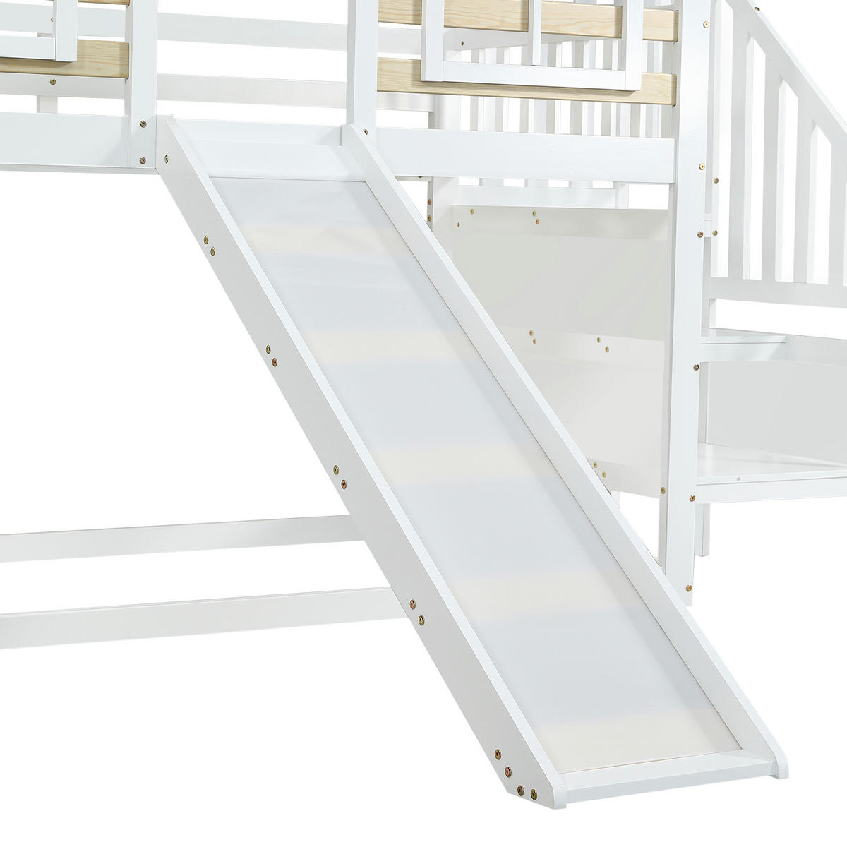 KINDERBETT Weiß Liegefläche 90/200 cm, Etagenbett mit Rutsche und Treppe - Weiß, Holz (90/200cm) - PANGIVO