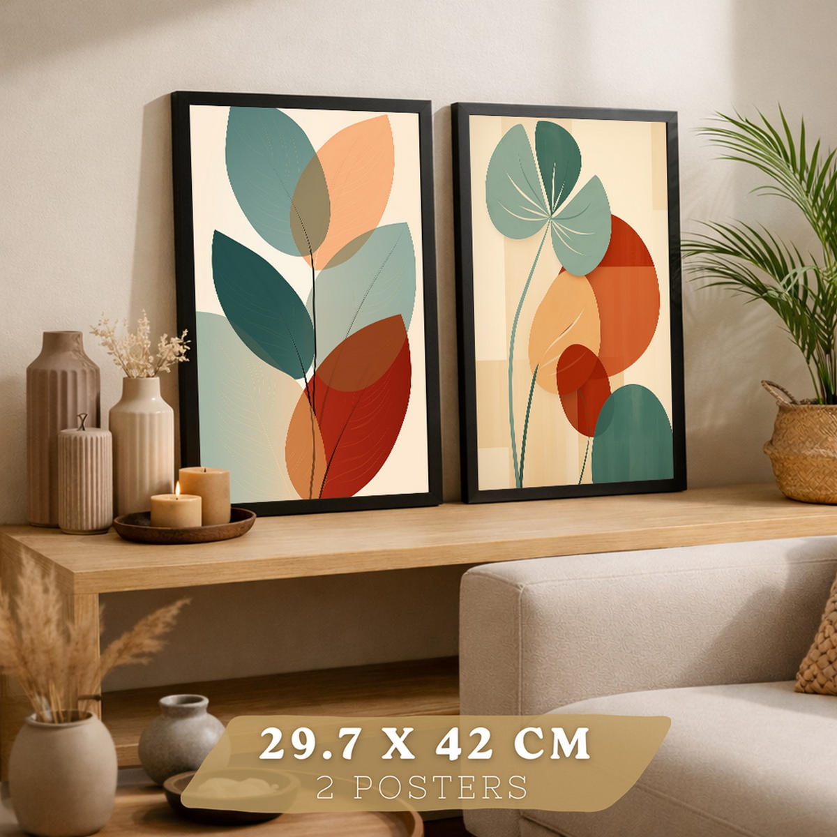 PLAKAT Sada 2 Botanické A3 Černý rám - černá, papír (29.7/1/42cm) - Nacnic