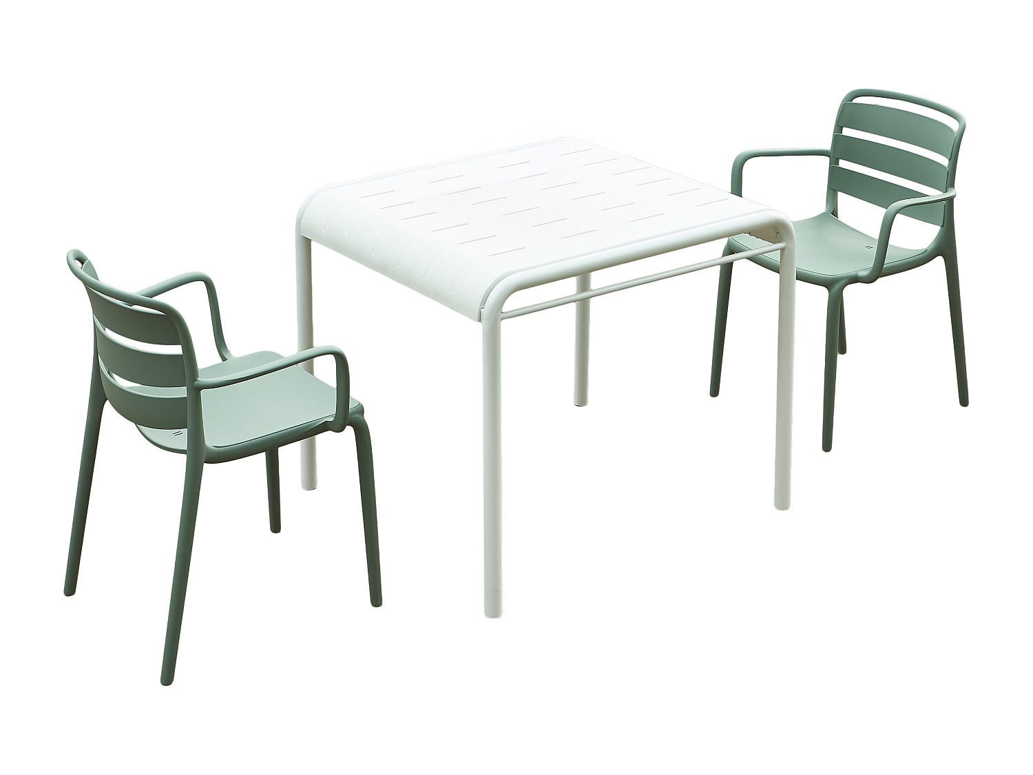 GARTENESSGRUPPE im Set - 2 -Sitzer - Polypropylen - khaki, weiß - MOAH - Weiß, Kunststoff - Vente-Unique