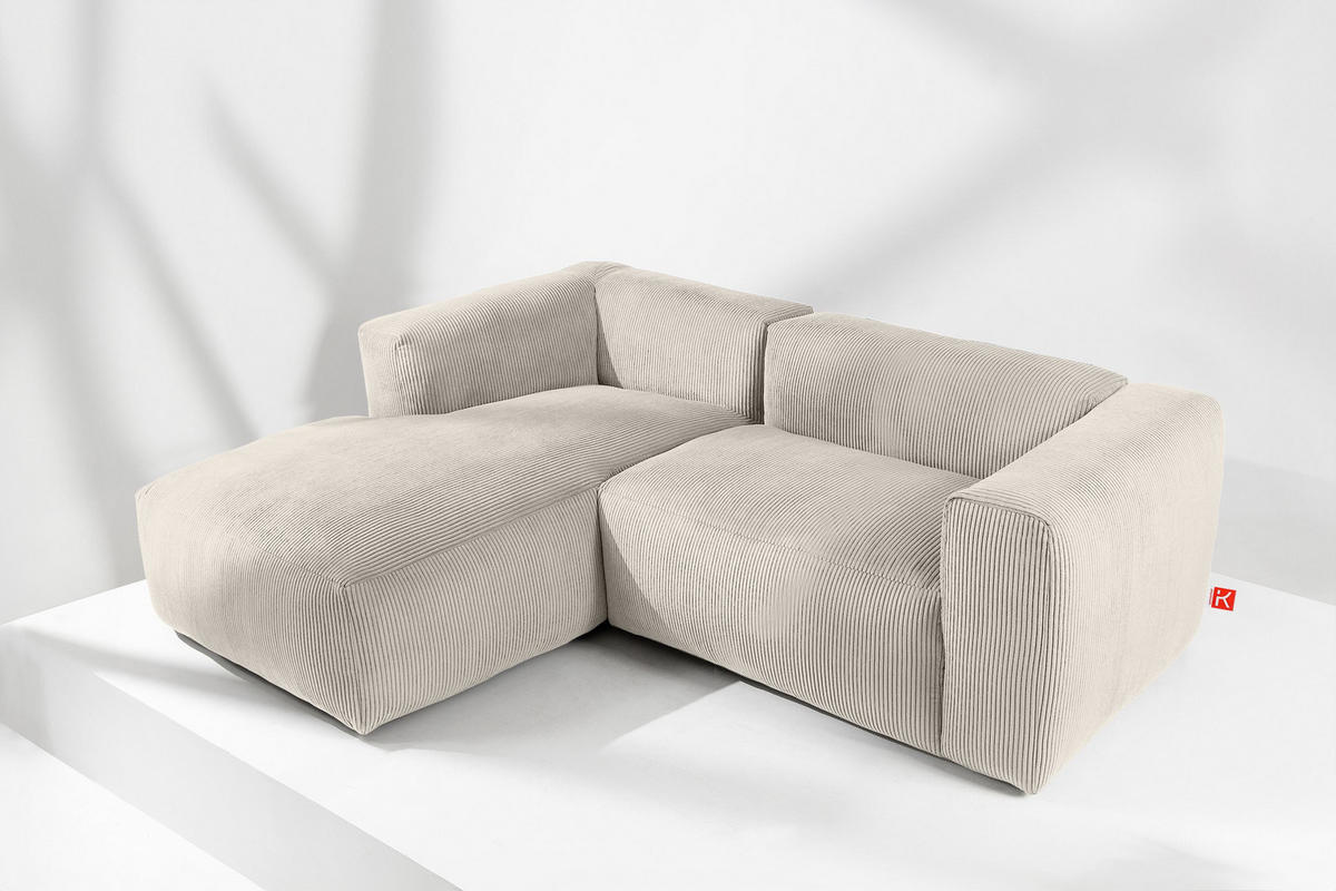 ECKMODULSOFA-LINKS BUFFO 3/4 Sitzer mit extrem weicher Sitzfläche, Kordstoff, cremefarben - Creme, Textil (237/180cm) - KONSIMO®