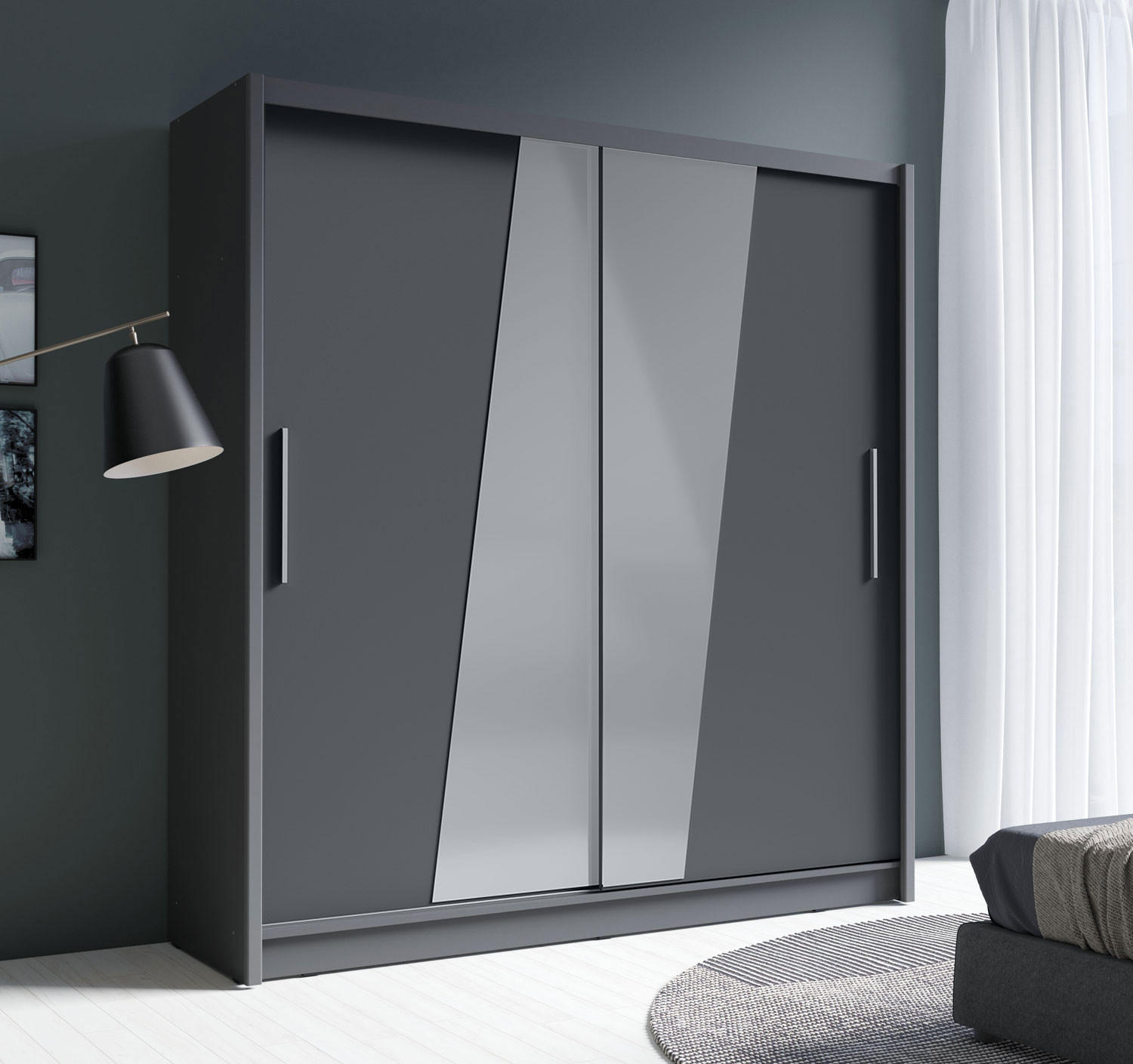 SCHIEBETÜRENSCHRANK Bergamo graphitgrau 205 cm / 62,5 cm / 215 cm - Graphitfarben/Grau, Holz/Holzwerkstoff (205/215/63cm) - Feldmann-Wohnen