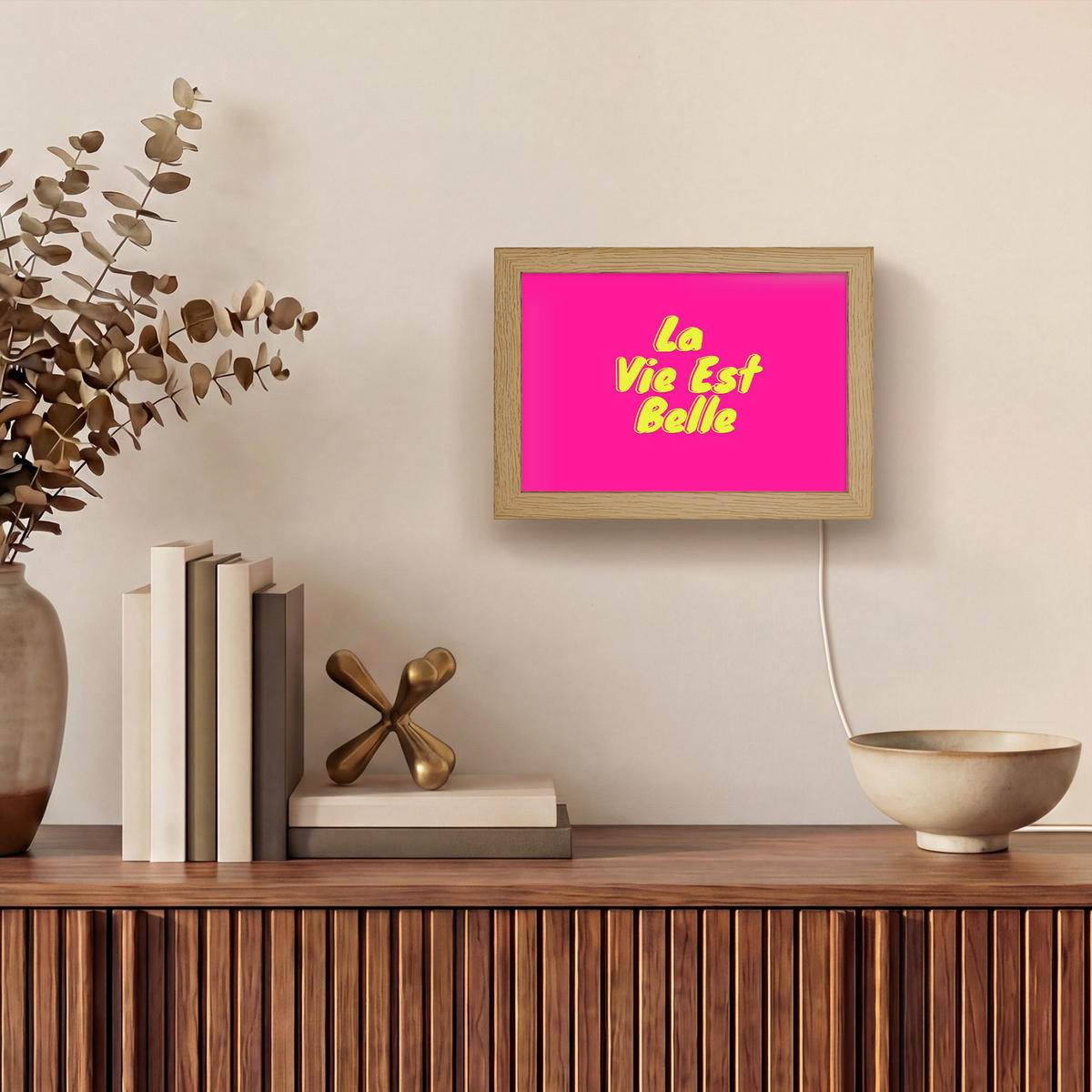 NÁSTĚNNÁ LAMPA Citace - Retro - Pink 20x15 cm - růžová, kompozitní dřevo (20/15/8cm) - OnlyWow