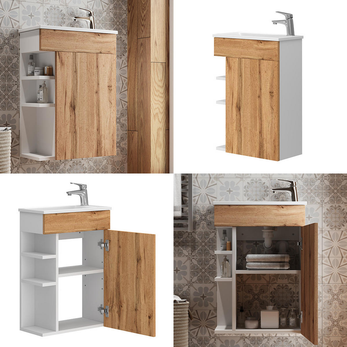 BADMÖBEL-SET Amadeo Goldkraft Eiche 2 Teile, mit Waschbecken - Honigeiche, Holzwerkstoff (50/70/25cm) - Vicco