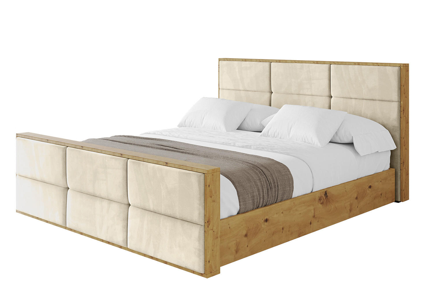 POLSTERBETT mit Bettkasten, Fußteil und Lattenrost, Boxbett mit Matratze H3/H4 - ENZO1-Z 180x200 Beige - Ecru, Holzwerkstoff/Textil (180/200cm) - ALTDECOR
