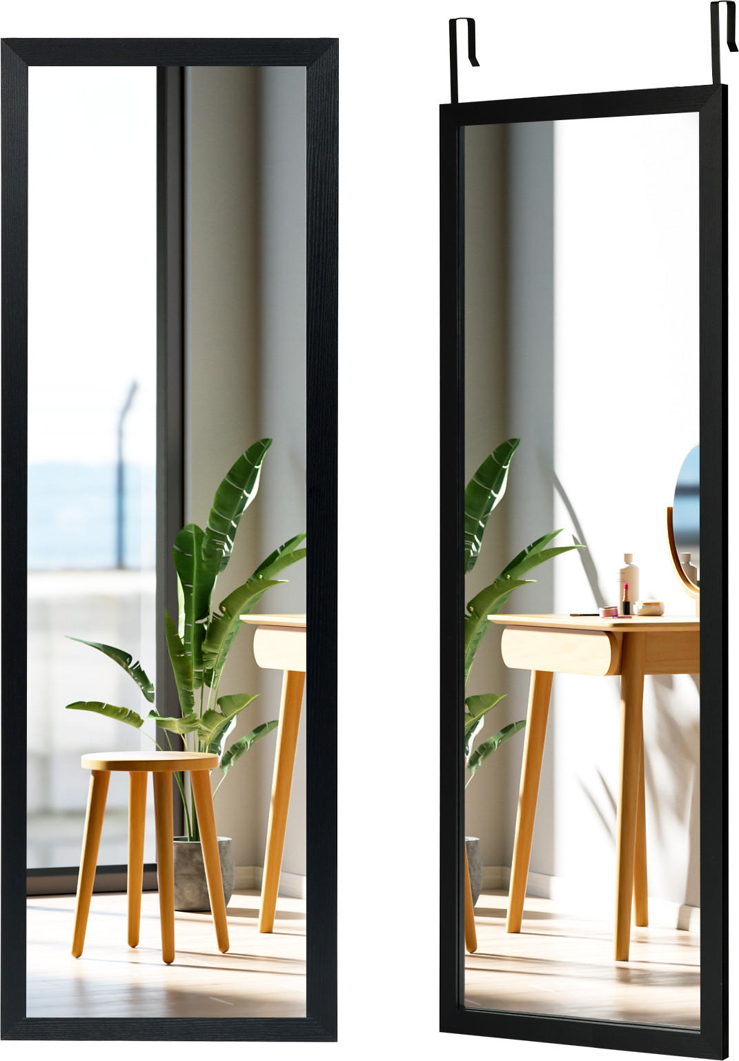 WANDSPIEGEL Türspiegel Schwarz - Schwarz, Holz (120/4/37cm) - COSTWAY